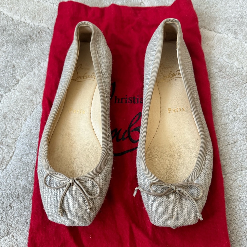 Christian Louboutin Sonietta natural beige linen flats shoes size 36.5, 6.5us